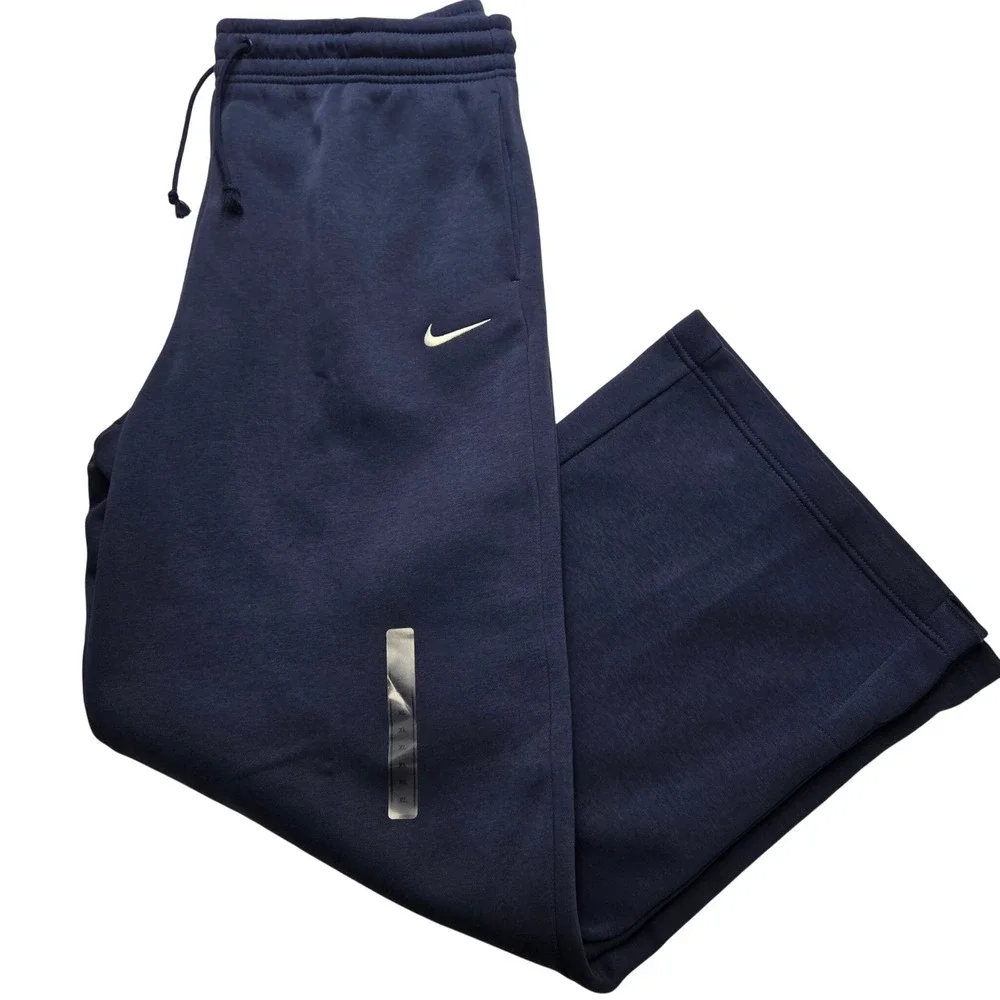 Nike Womens XL Phoenix Fleece Wide Leg Sweatpants Navy Blue High Rise Standard - Picture 1 of 14